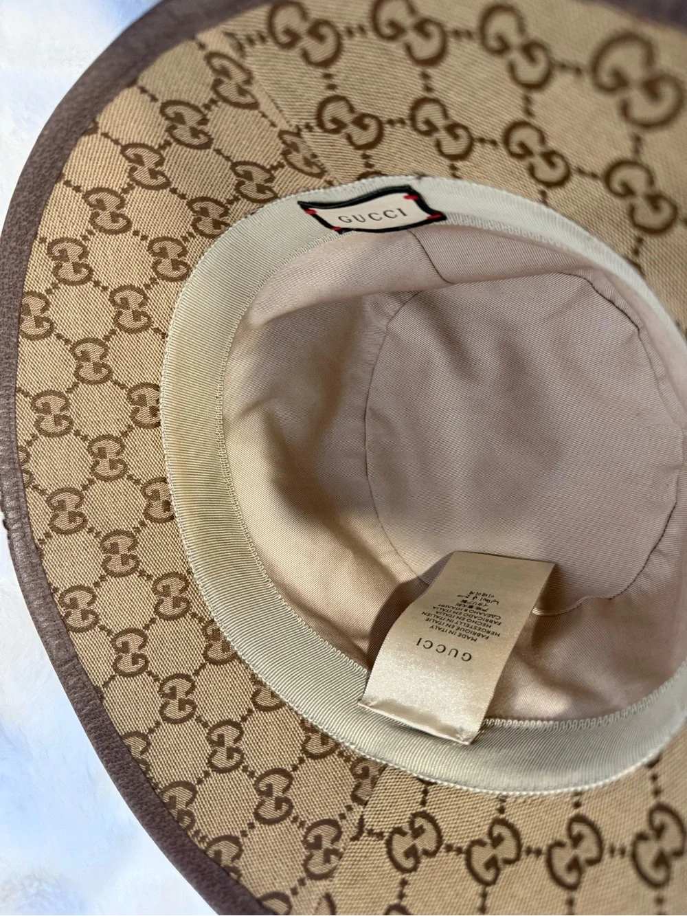 Gucci Brown GG Canvas Bucket Hat with Double G Logo